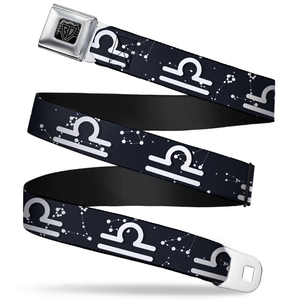 8638 Seatbelt Belt - Zodiac Libra Symbol/Constellations Black/White - 1.0"